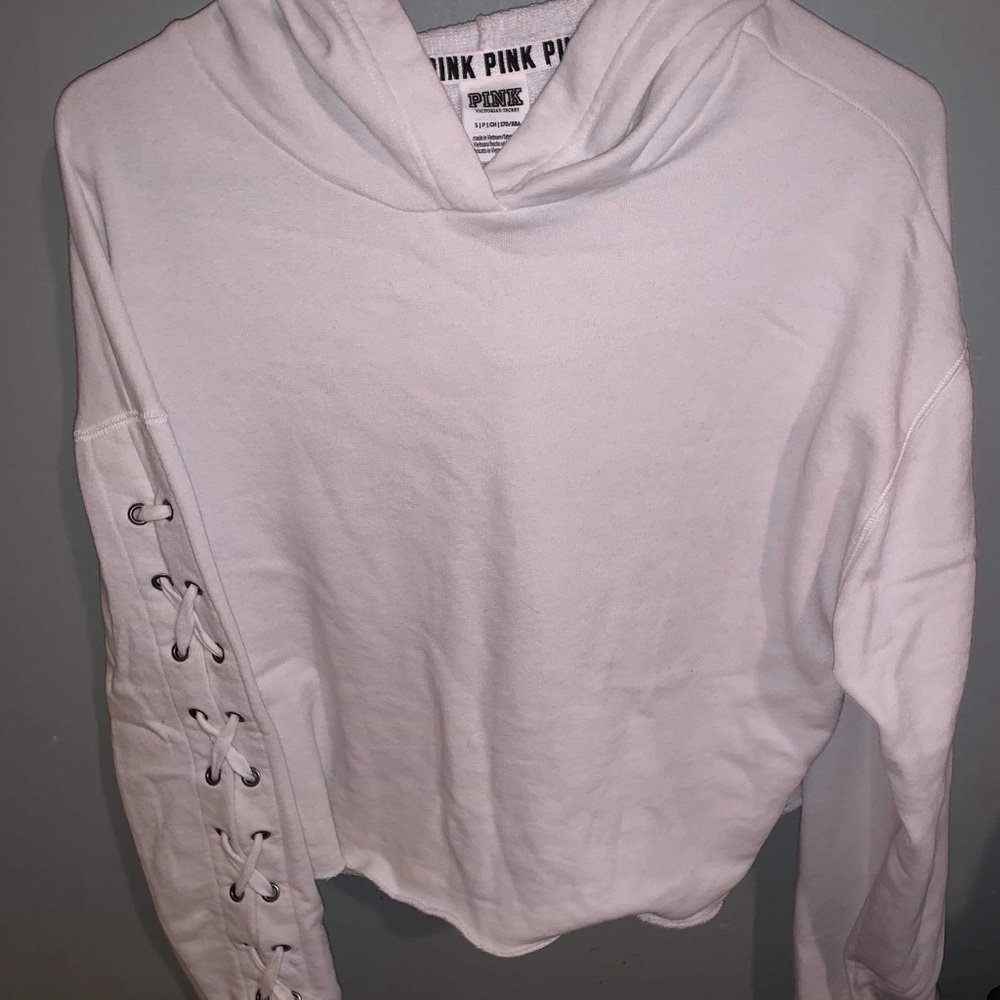 PINK hoodie w laced up sleeves
